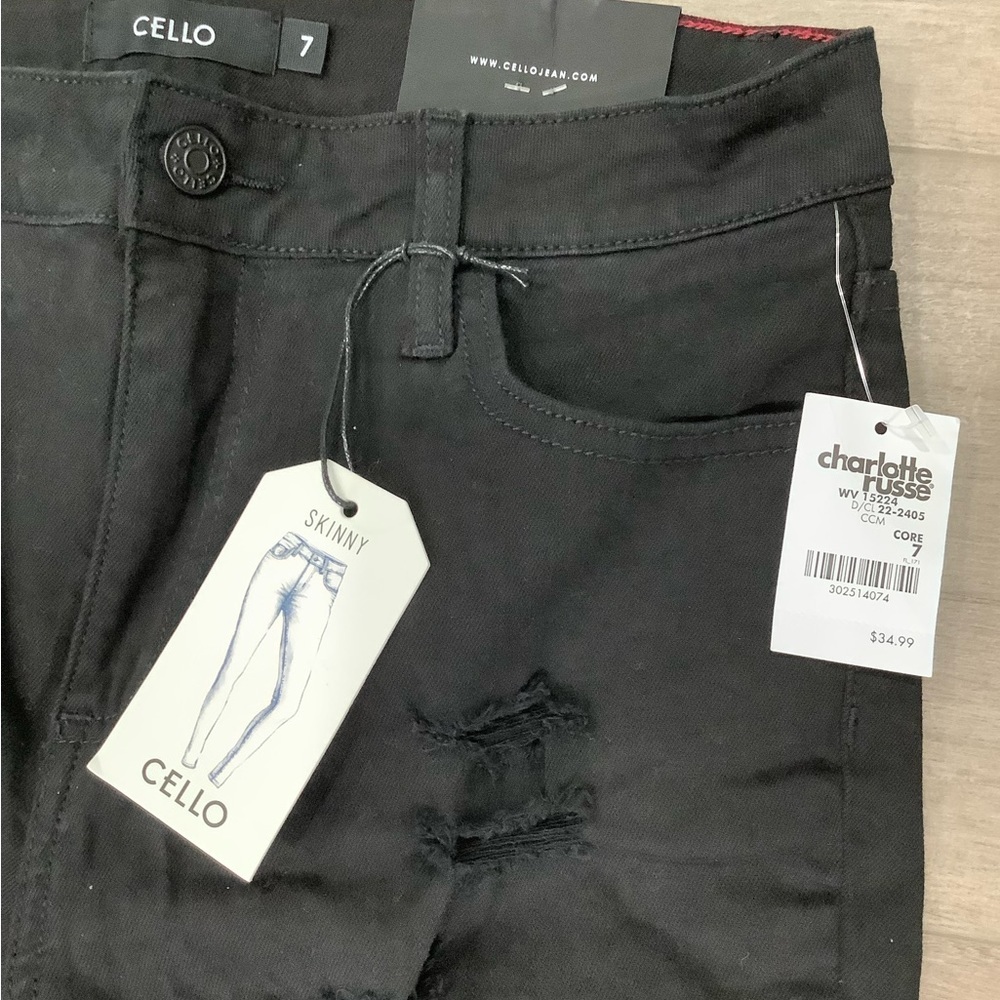 Charlotte Russe 7 Medium Jeans Destroyed Black Stacked Skinny Stretch Torn NWT - Picture 5 of 9